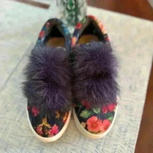 Sam Edelman Leya Pom Pom Platform Slip on Sneakers Floral Multicolor Size 7.5M - Picture 3 of 8